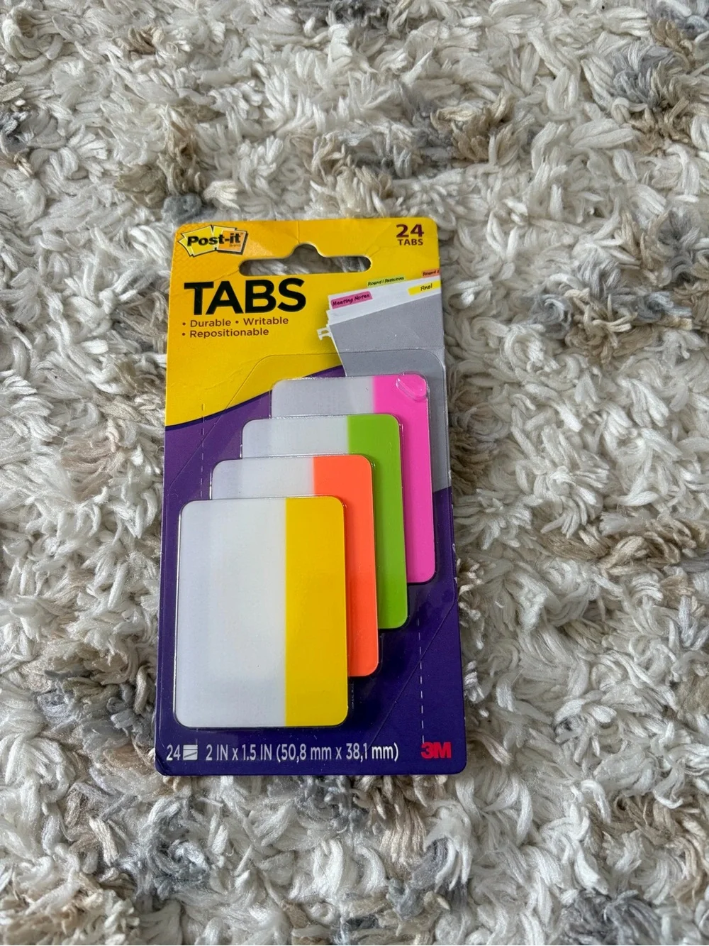Post-it Tabs Repositionable Page Markers - Pink, Green, Orange, Yellow (24 Tabs)